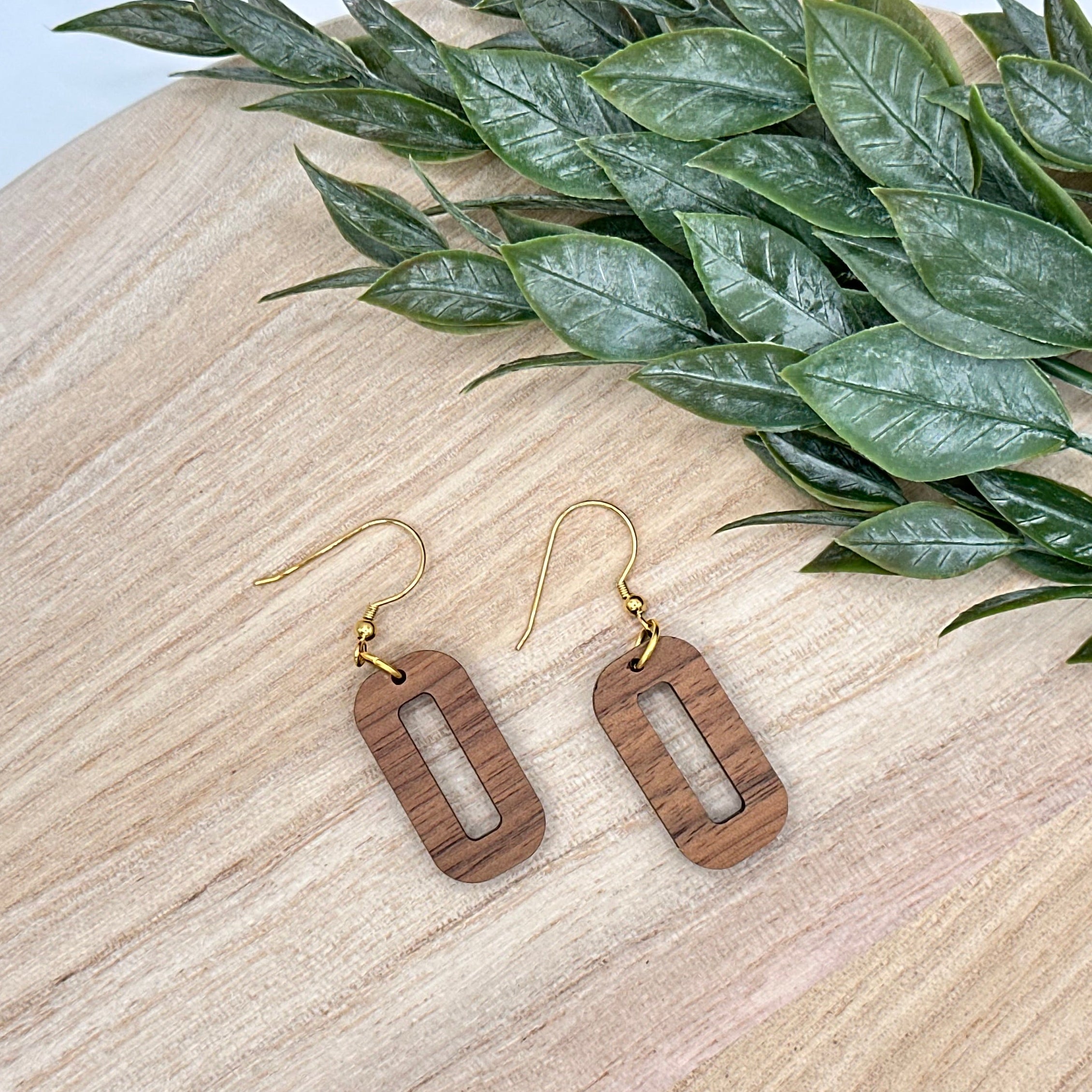 Walnut Rectangle Dangle Earrings