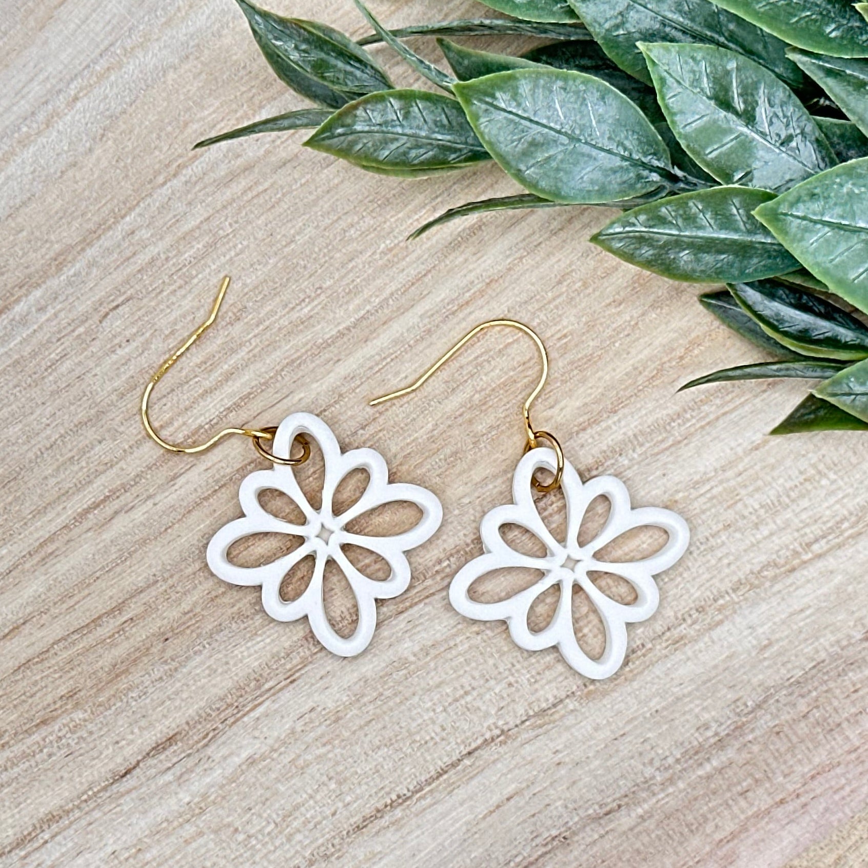 White Floral Outline Dangles