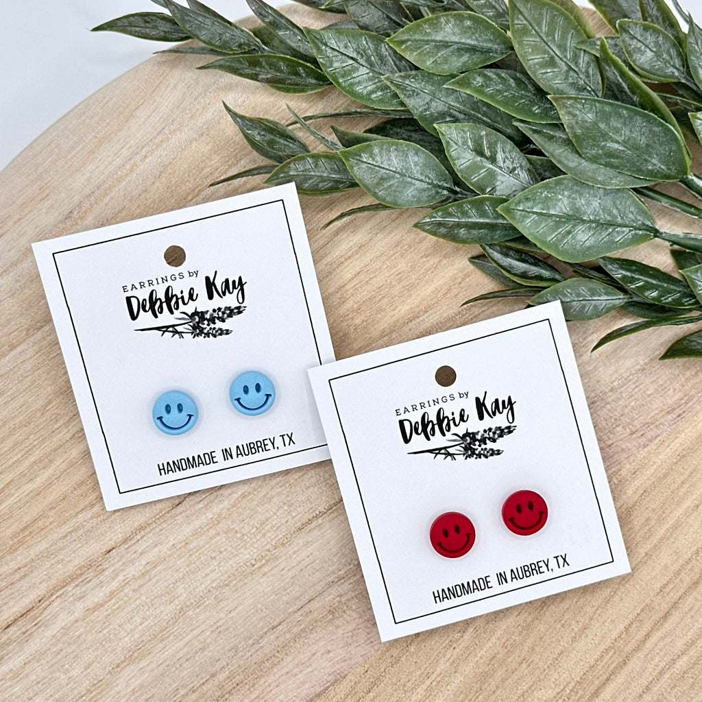 Patriotic Smiley Face Studs