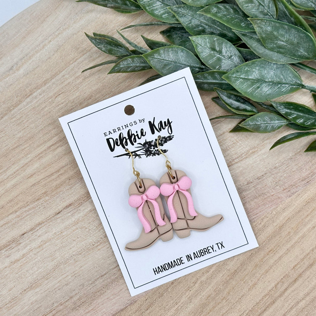 Boots & Bows Earrings Tan Dangles