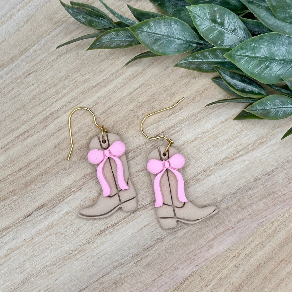 Boots & Bows Earrings Tan Dangles