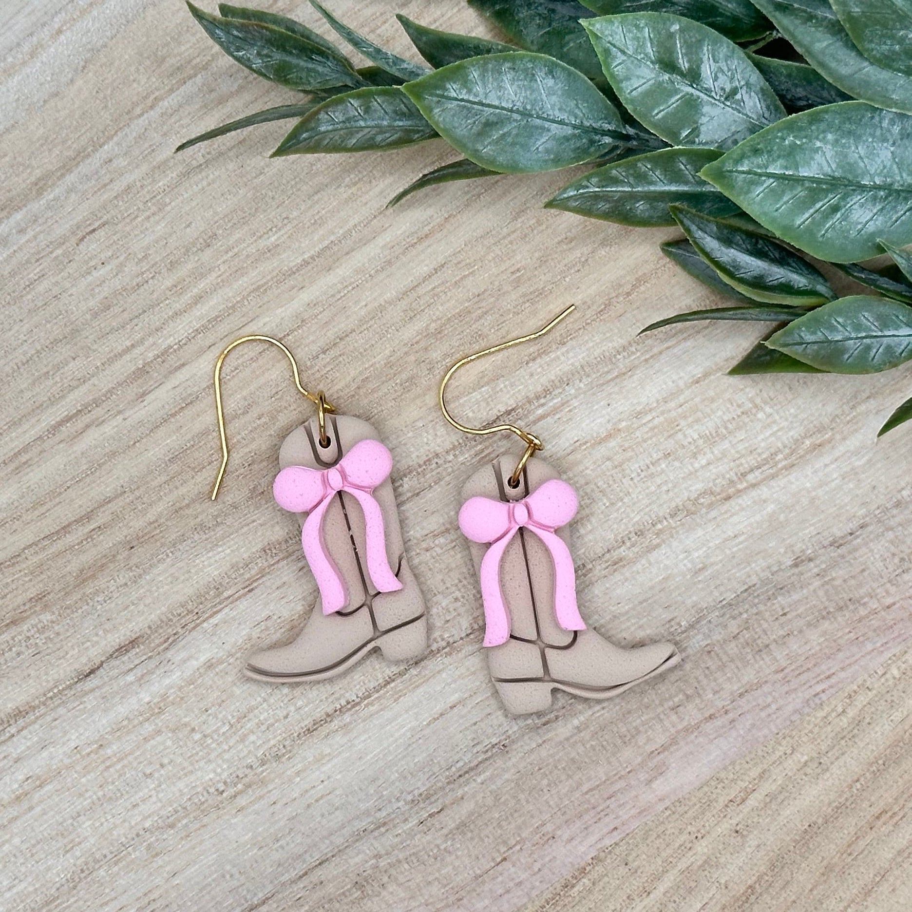 Boots & Bows Earrings Tan Dangles