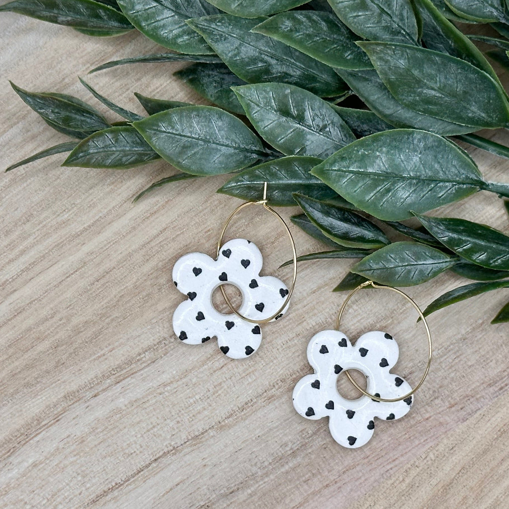 Black & White Daisy Hoops