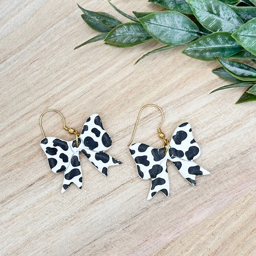 Cow Print Bow Dangles