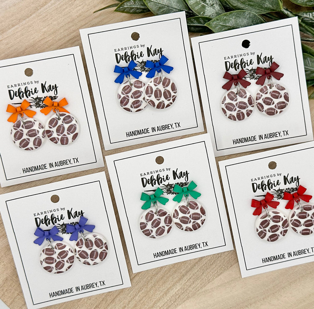Football Print Dangles w/ Bows