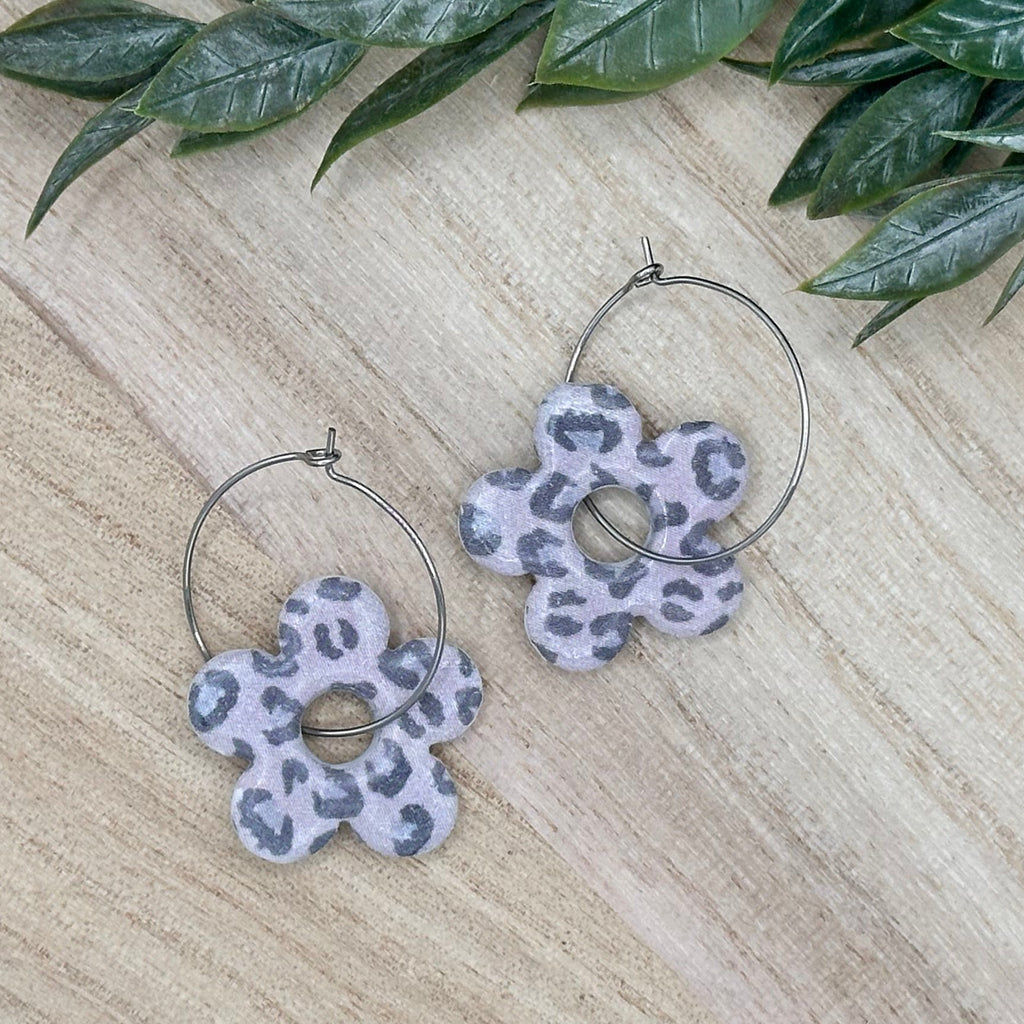 Leopard Print Daisy Hoops