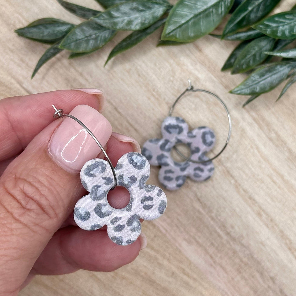 Leopard Print Daisy Hoops