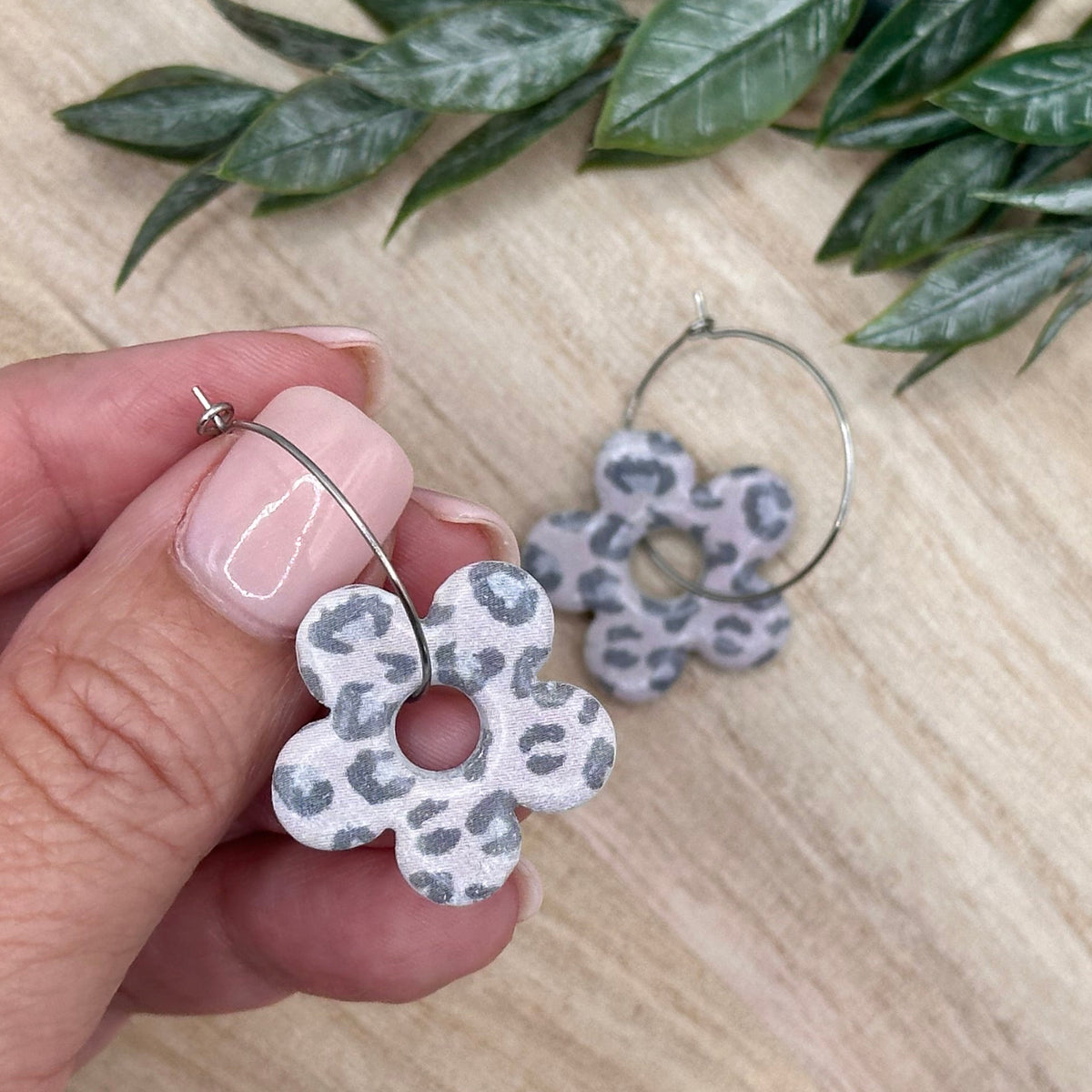 Leopard Print Daisy Hoops