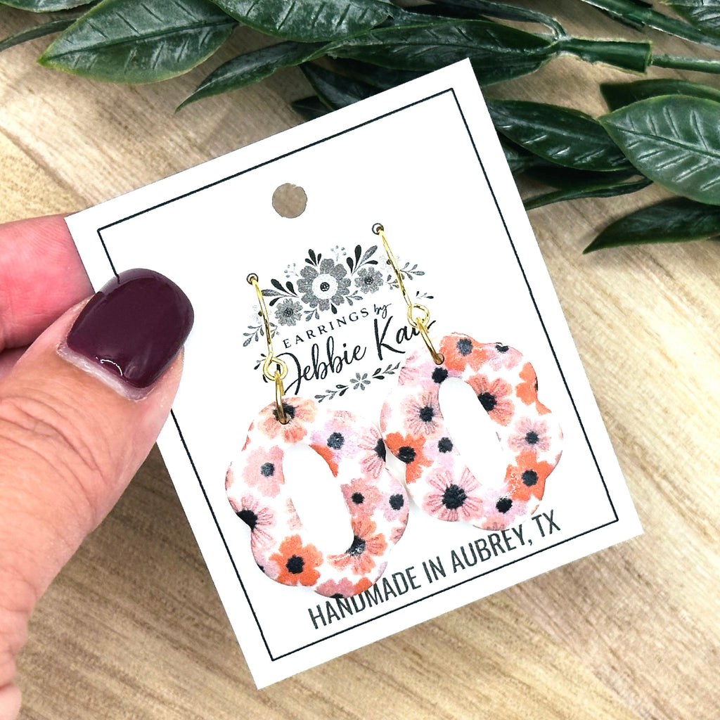 Fall Floral Scalloped Oval Earrings